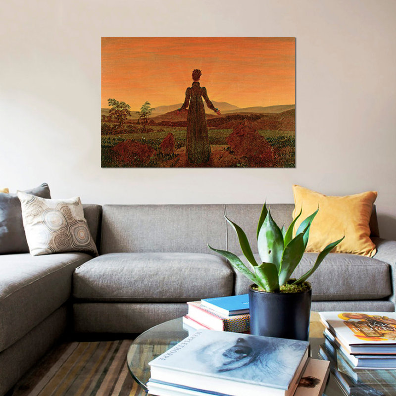 «Woman at Dawn», reproduction sur toile, H 18 po x l 26 po x P 1,5 po, Toile avec cadre noir, Pas de tapis