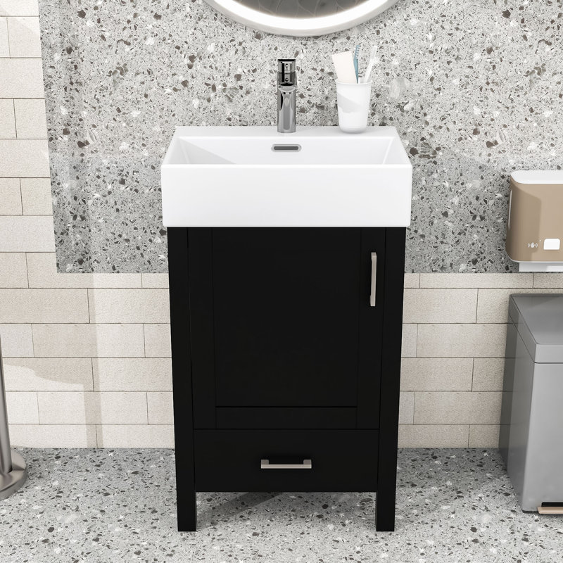 Space-Saving Bathroom Vanity with Sink, Soft-Close Features and Wood Frame, Black