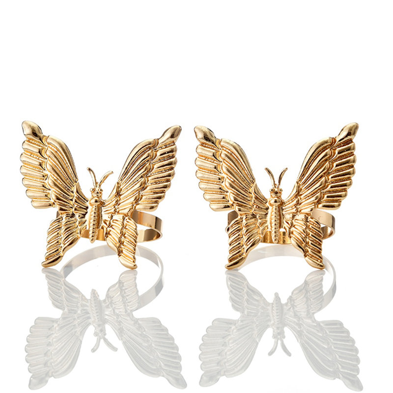Gold Butterfly Napkin Ring Set of 4 with textured wings Design for Elegant Dining Table Decor