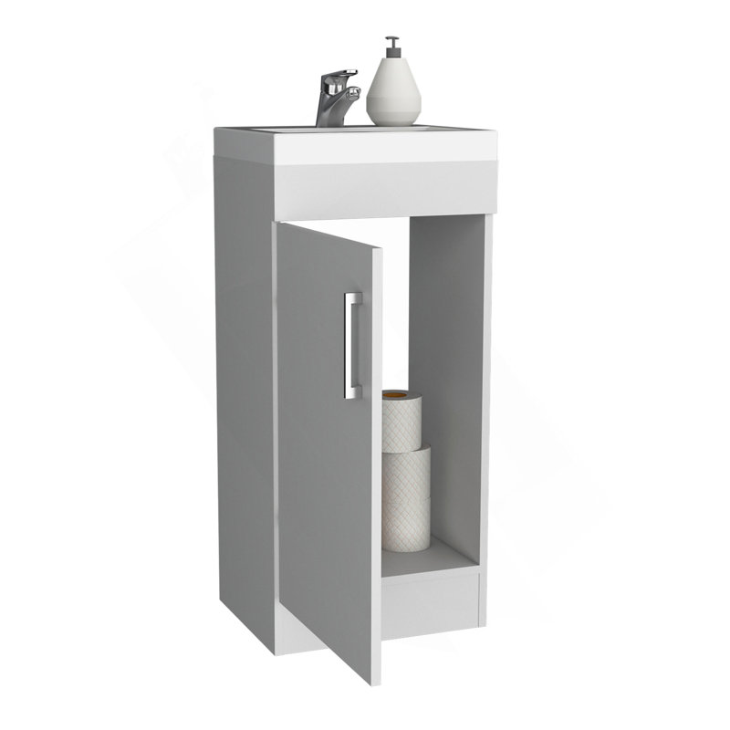 Meuble-lavabo simple 16 po, lavabo en résine et robinet blanc Madrid, Blanc