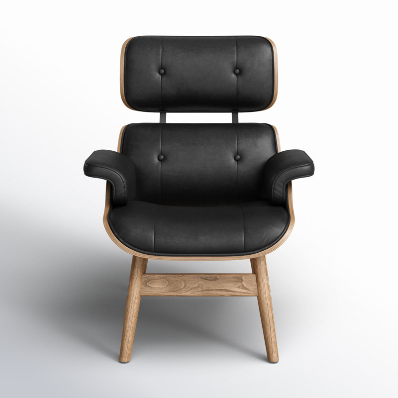 Fauteuil Bushea, Bois brun, Similicuir noir, Non