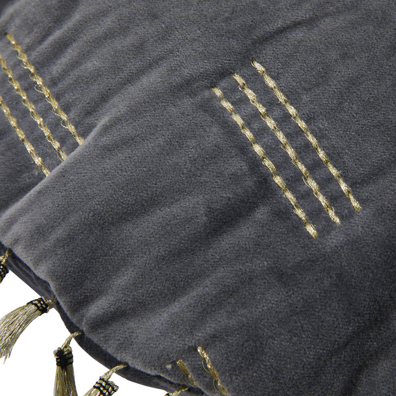 Square Cotton Velvet Pillow with Metallic Embroidery and Tassels