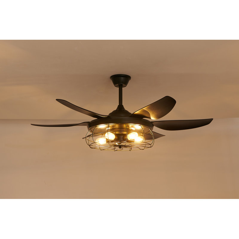 52-Inch Modern Black Ceiling Fan With Light And Remote Control (Bulb Not Included)