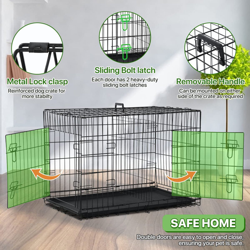 48 Inch Black Metal Wire Dog Crate with Divider
