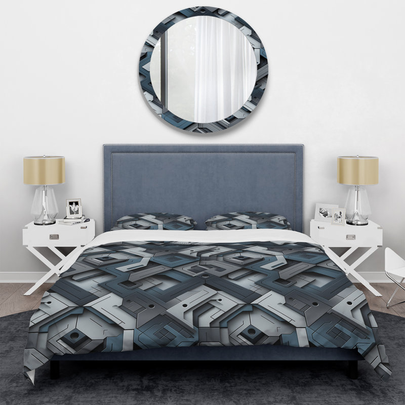 Ensemble de housse de couette Grey Concrete Symmetry Geometric, Housse de couette pour grand lit et 2 taies décor
