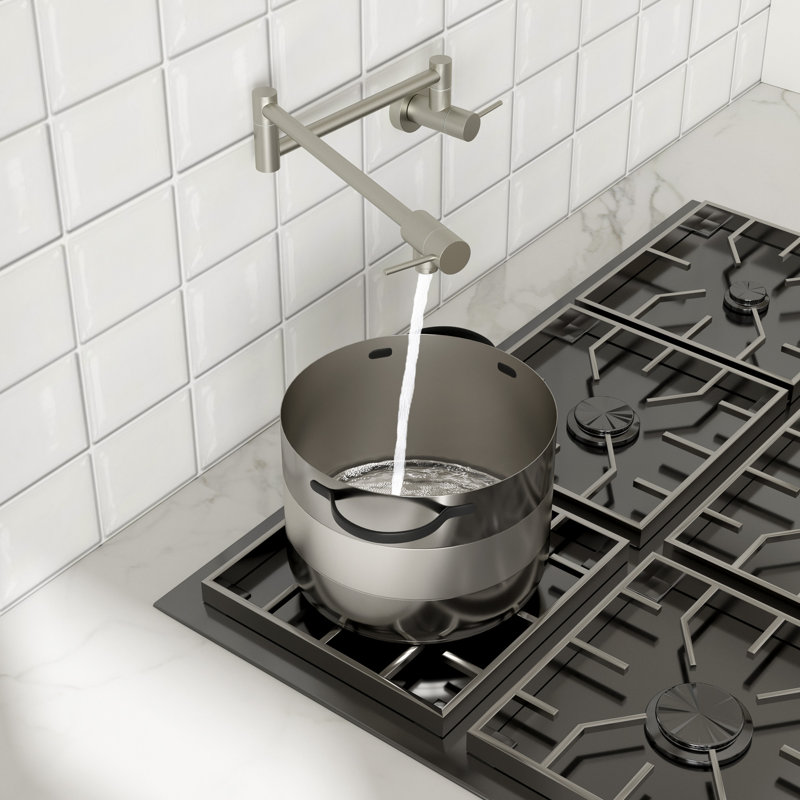 Robinet de cuisine avec robinet à deux poignées, Nickel brossé
