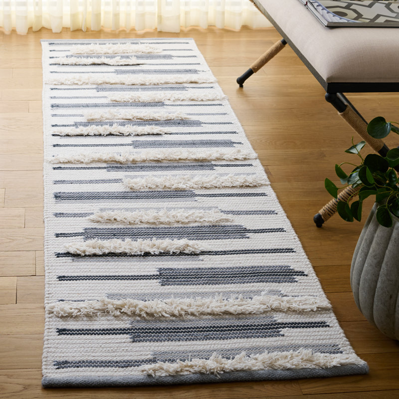 Kenya Hand Woven Wool;Cotton Striped Indoor Rug, Runner 2'3" x 8'