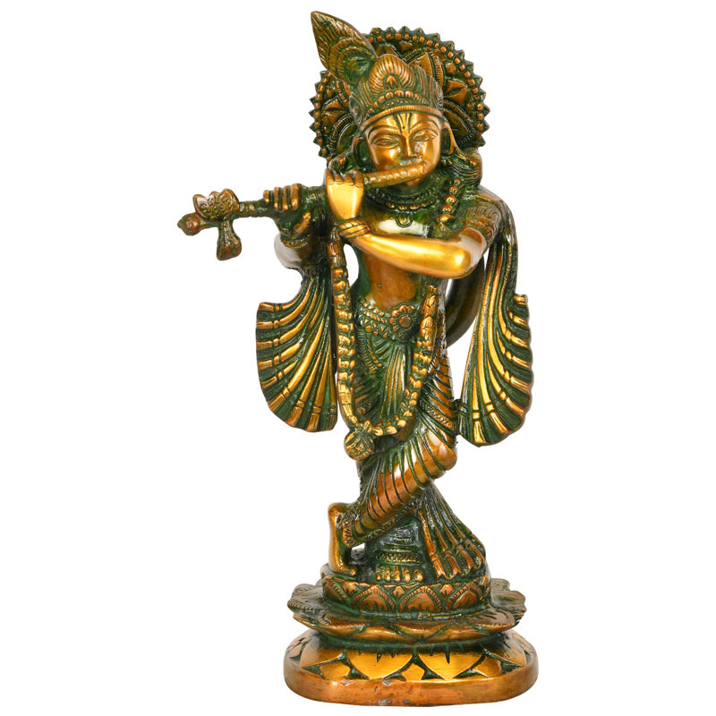 Handcrafted Brass Krishna Murli Statue, 11.7 in. Tall     Hindu Devotional Figurine for Home Altar & Meditation Room
