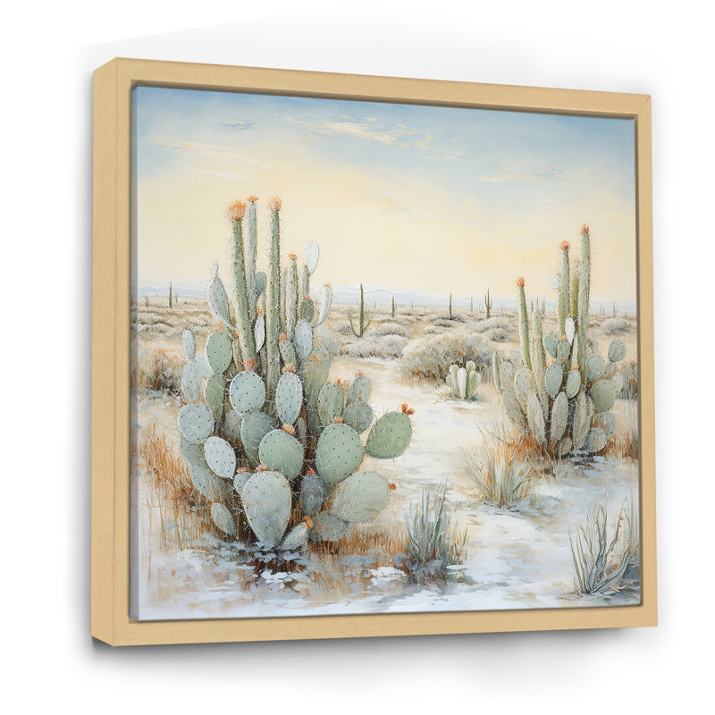 Cactus Charm In Winter I - Cactus Wall Art Living Room, H 30 po x l 30 po x P 1 po, Cadre naturel flottant
