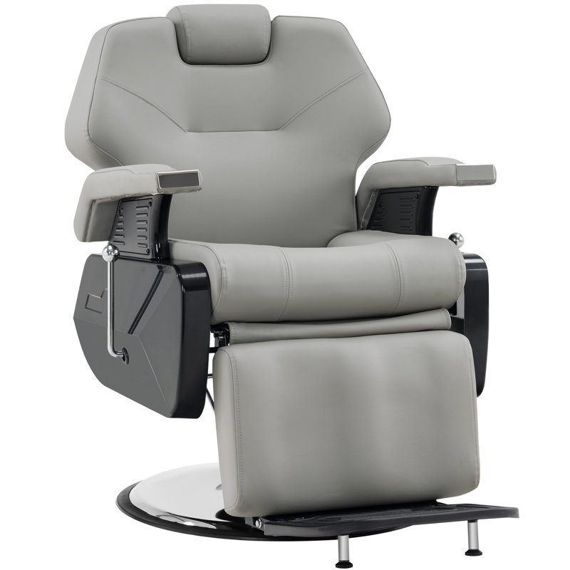 Fauteuil de coiffeur inclinable hydraulique Elianah Inbox Zero, Cuir gris clair assorti