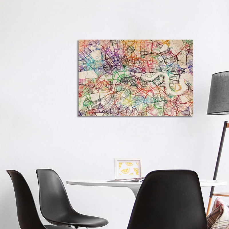 London Map Watercolor by Michael Tompsett - Wrapped Canvas Print, 101.6 cm H x 66.04 cm W