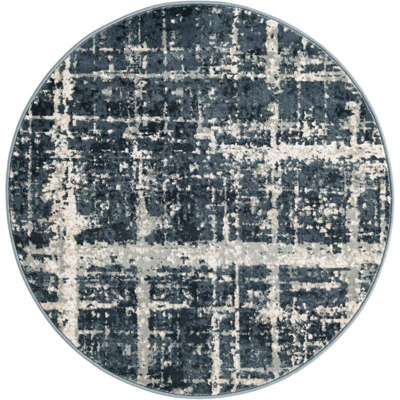 Tapis contemporain bleu marine / beige Aimeeleigh, Rond 5 pi 3 po