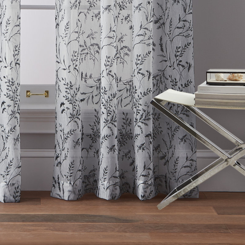 Santa Barbara Voile Sheer Curtain Single Panel, Gray, 50" x 63"