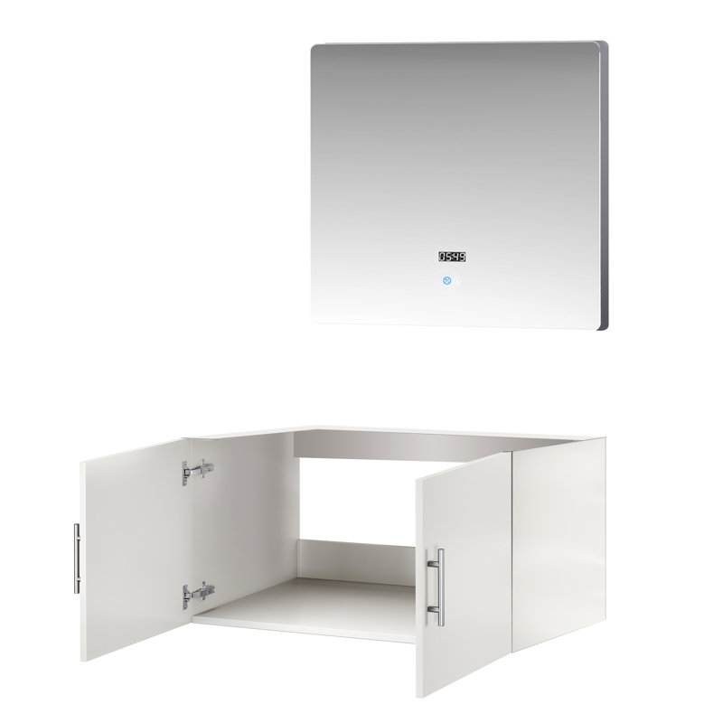 36 po L x P 22 po Meuble-lavabo blanc brillant avec miroir à DEL - Possibilités de rangement abondantes, Glossy White