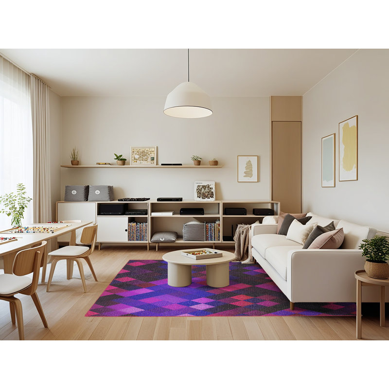 Tapis rose/noir tissé à la machine, Rectangle 7 pi x 9 pi