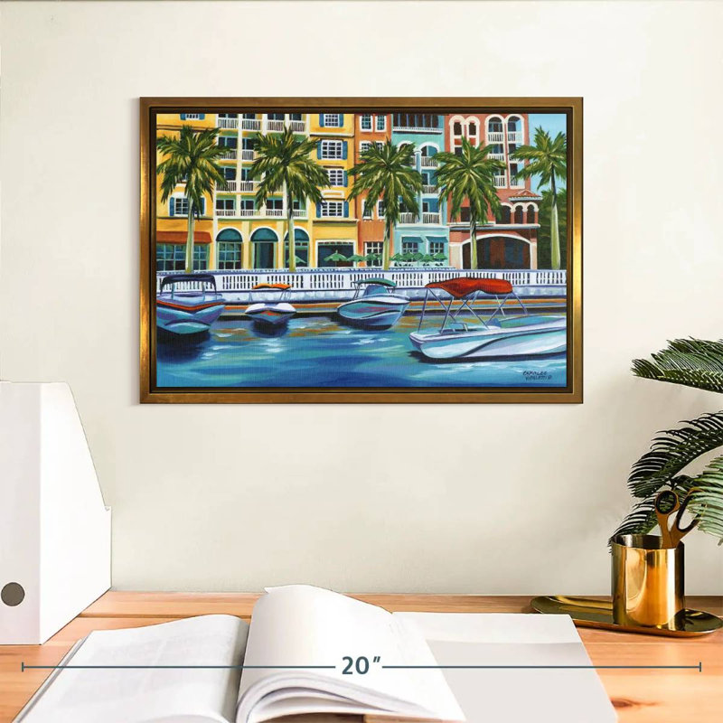 Rendez-vous tropical I, Cadre flottant doré, 13 po x 9 po
