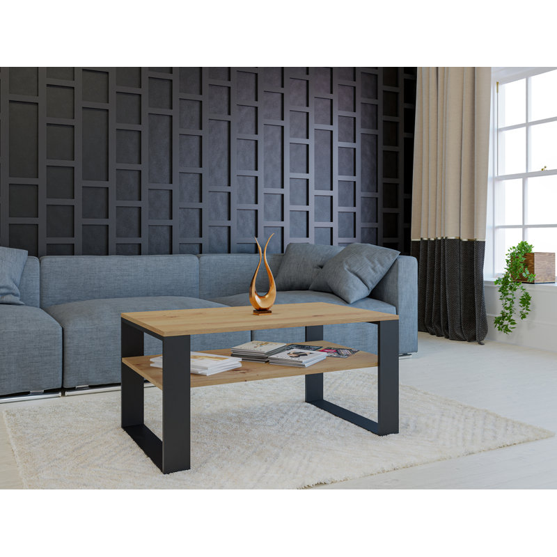 Jrake Sled Coffee Table with Storage, Artisan Oak, Black