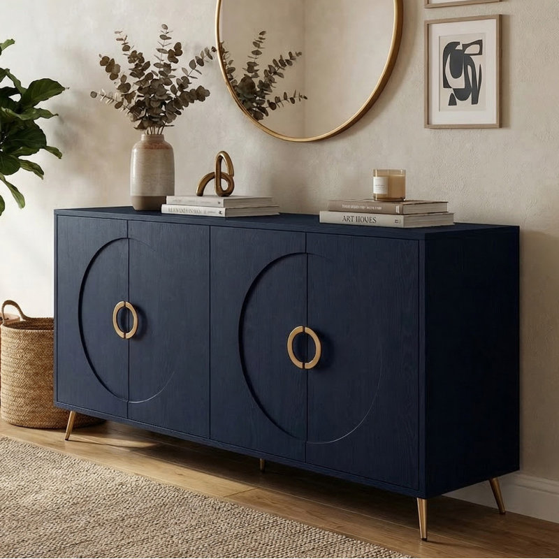 Console de 60 po pour le couloir, Bleu marine/doré