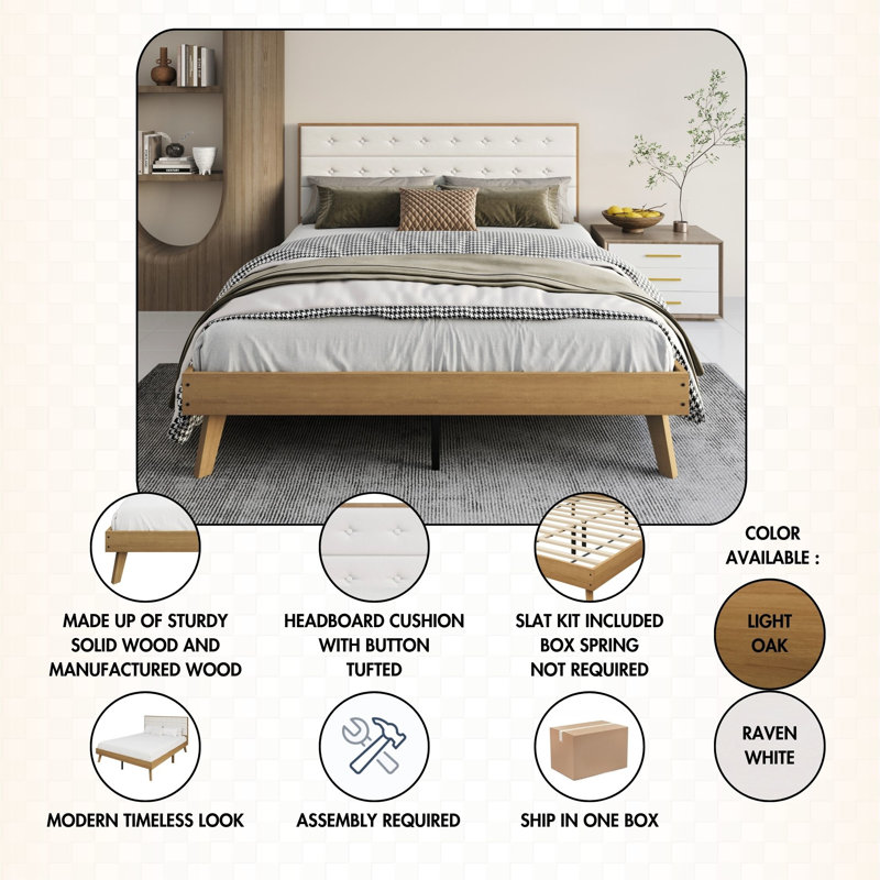 Tashanique Upholstered Platform Bed, King, White