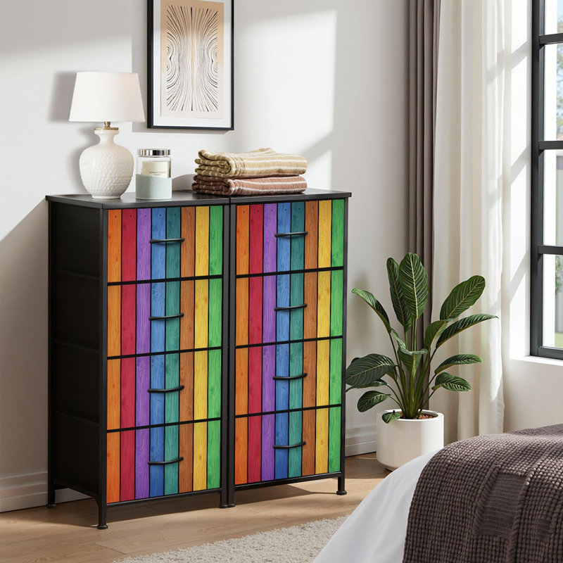 4 Drawer Dresser for Bedroom, Narrow Chest of Drawers, Wooden Top and Study Iron Frame 18"x37.5"-(WxH)