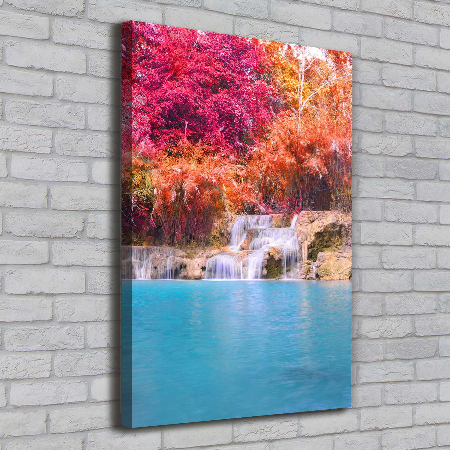 Union Rustic Waterfall in the Forest - Wrapped Canvas Art Prints ...
