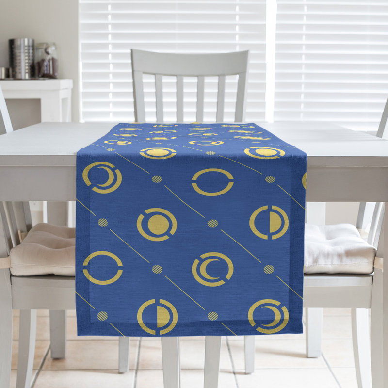 Chemin de table Classic Moon Phases, 16 po x 90 po, Bleu/jaune