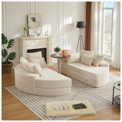 Aurelia 78.5" W x 78.5" D x 29" H Convertible 2-Piece Corduroy Reclining Loveseat