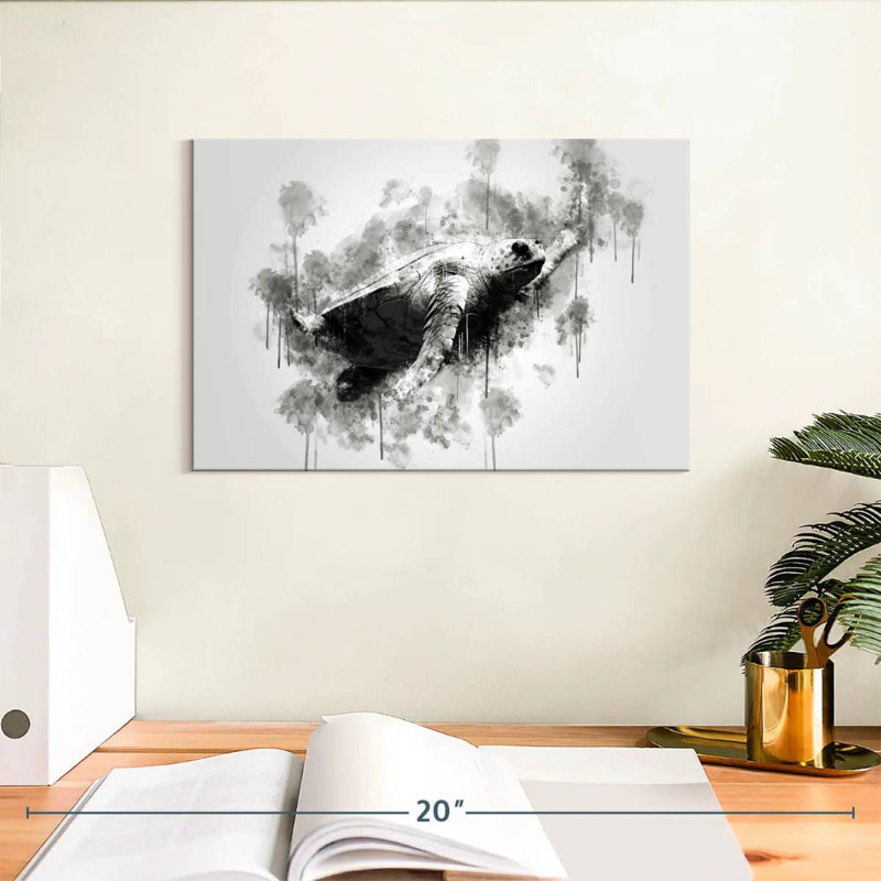 Tortue de mer Brampt - noir et blanc, H 8 po x l 12 po