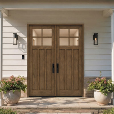 CRF-P3G4-SW-96 | 96" Double Door, RTA Prehung Exterior, SDL 4 Lite, 3 Panel, Unfinished Mahogany Wood