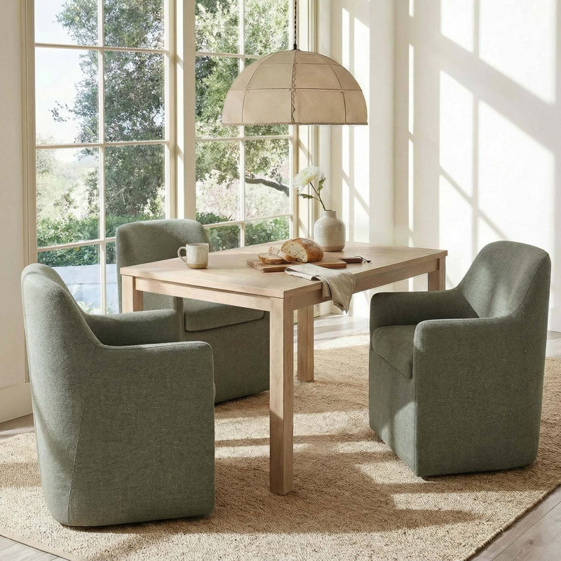 Becki Owens for Joss & Main Upholstered Side Dining Chairs with Caster, Marin Twig Performance Linen Blend