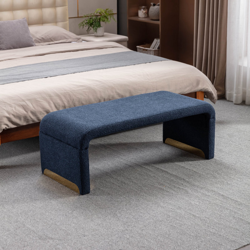 Repose-pieds rembourré en tissu Dant Boucle, Bleu très foncé