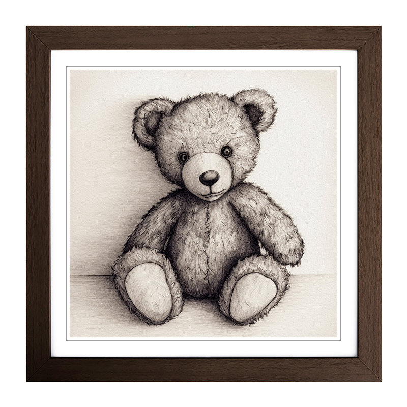 Teddy Bear Drawing - Single Picture Frame Print on Wood, Walnut