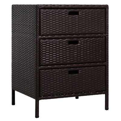 Armoire de rangement en rotin PE pour patio, organisateur d'armoire de piscine en osier, porte-serviettes d'extérieur pour piscine avec 3 tiroirs, brun