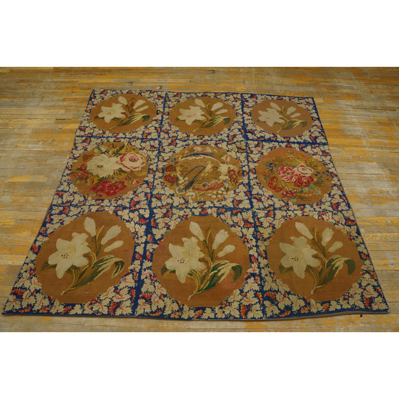 Antique Needlepoint English Flat Weave Rug