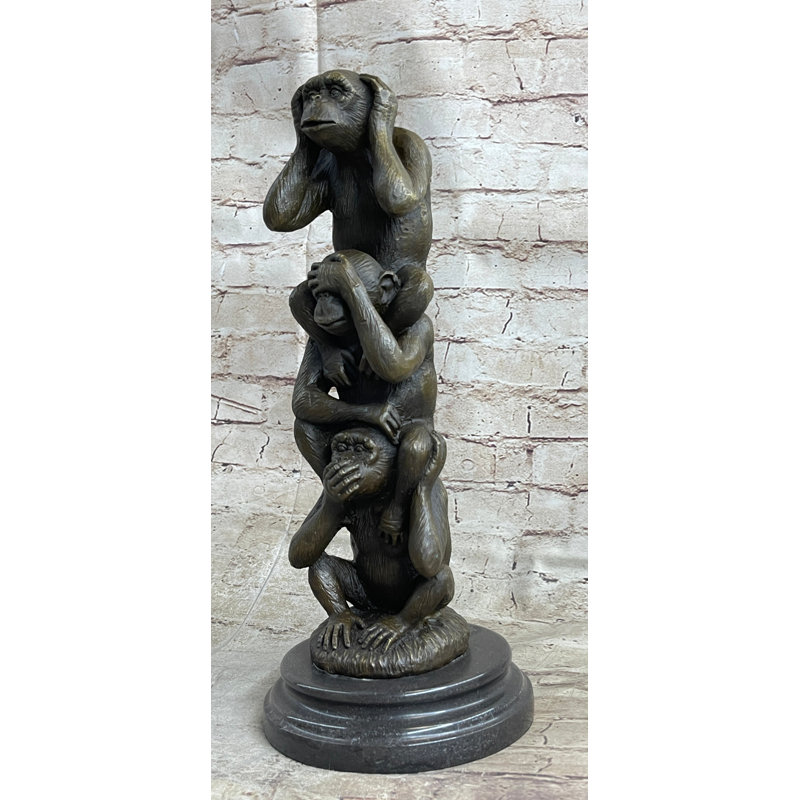 Statue de sculpture en bronze «See Hear Speak No Evil Three Wise Monkeys»