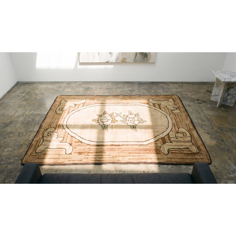 Small Scatter Size Antique American Floral Arts and Crafts Hooked Throw Rug