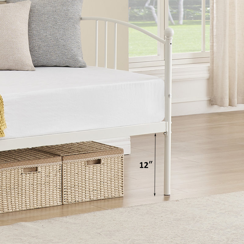 Twin Rectangular Twin Metal Daybed With Trundle, Sofa Bed Frame With 6 Casters And Steel Slat Support, White
