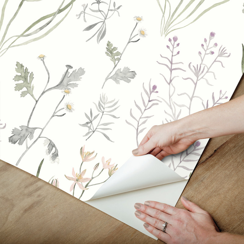 Alpine Botanical Floral Peel & Stick Wallpaper Roll, Lavender