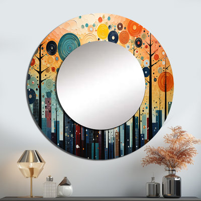 Coloré Mid-Century audacieux Breeziness III - décor de miroir mural unique moderne Mid-Century, grand miroir rond de style Mid-Century, impression d'art en métal