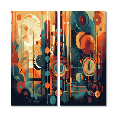 Orange et bleu abstrait Nostalgie II - Art abstrait sur toile Mid-Century