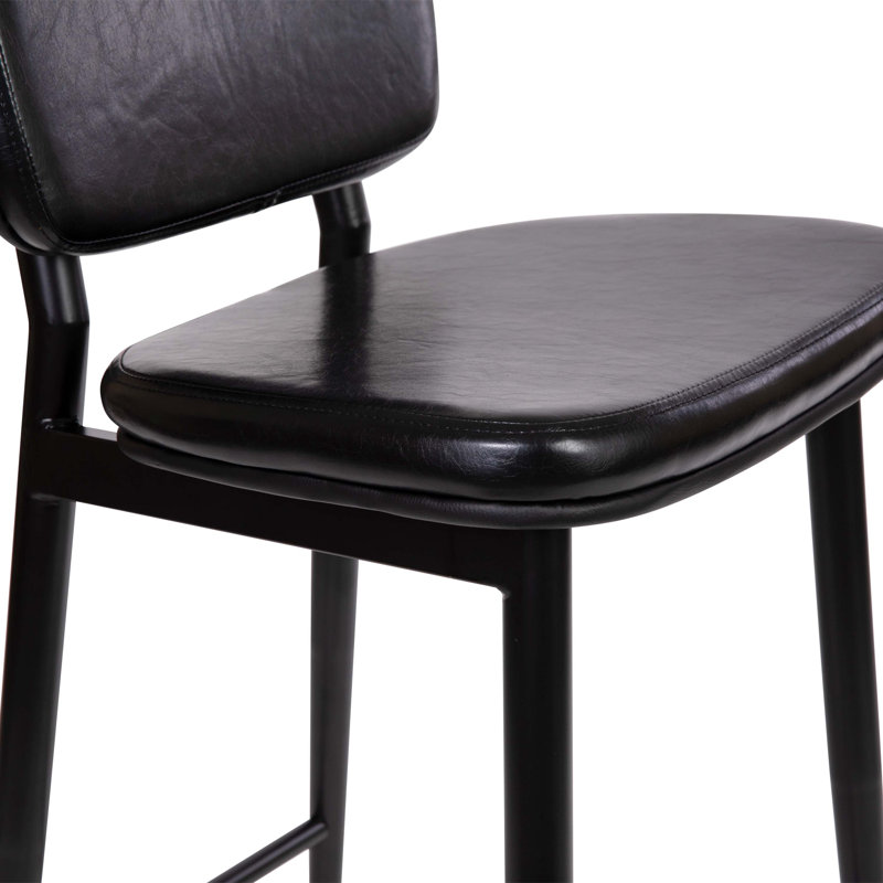 Barbarajo LeatherSoft Barstools with Iron Frame-Integrated Footrest, Black