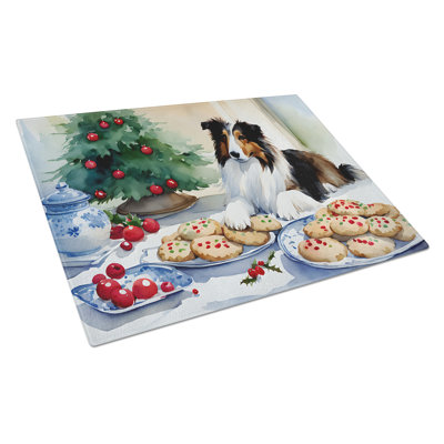 Planche à découper en verre Sheltie Christmas Cookies