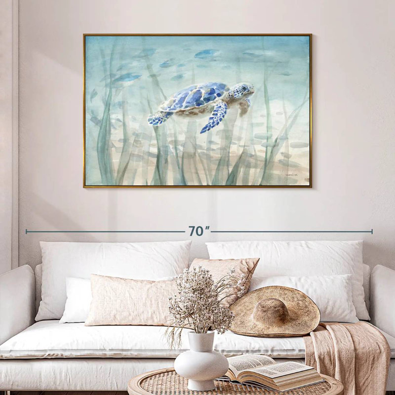 Tortue sous-marine, 46 po x 31 po, Cadre flottant doré