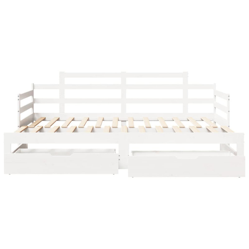 Rhania Solid Wood Daybed with Trundle, European Single (90 x 200cm), White