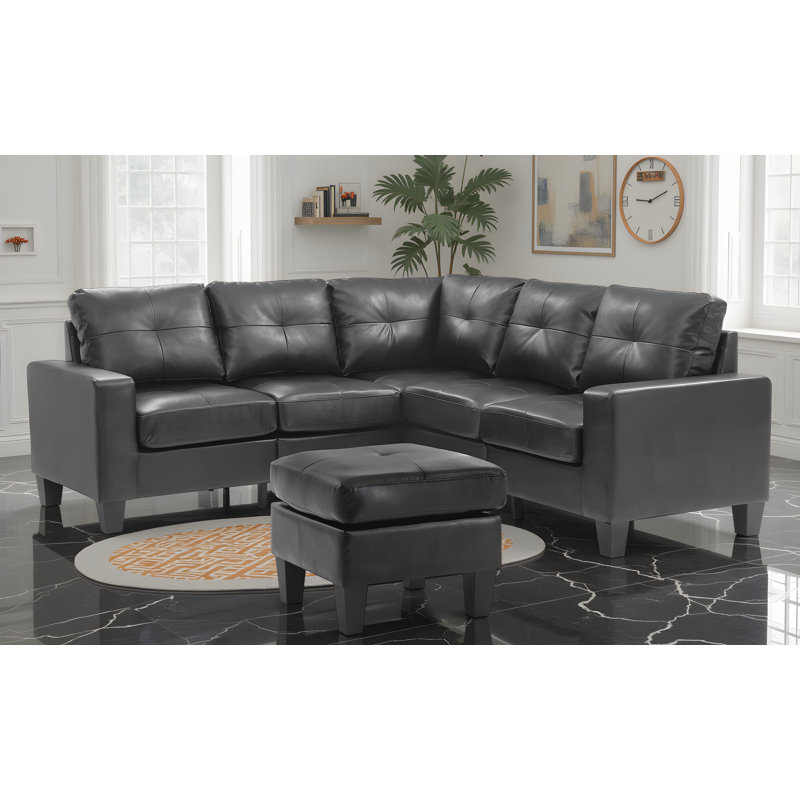 Canapé modulaire en similicuir avec repose-pieds Grèce, Noir