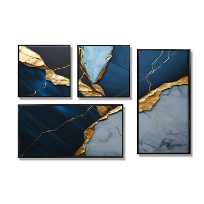 Géode abstraite bleue III - art mural en marbre abstrait grand 4 pièces