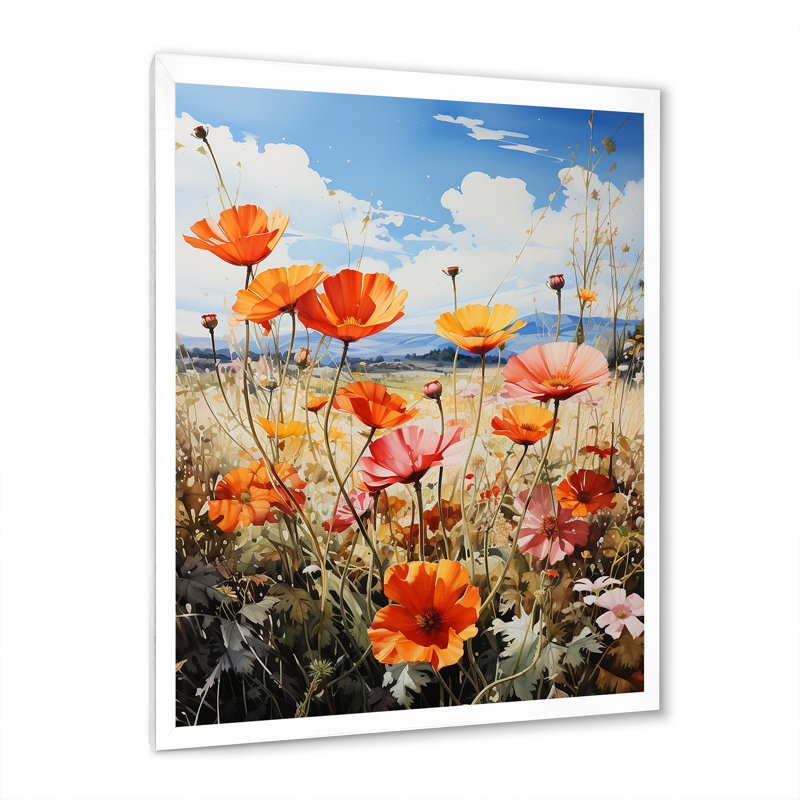 Meadow of Marigolds - Reproduction d'art floral et botanique, H 40 po x l 30 po x P 1,5 po, Cadre photo blanc