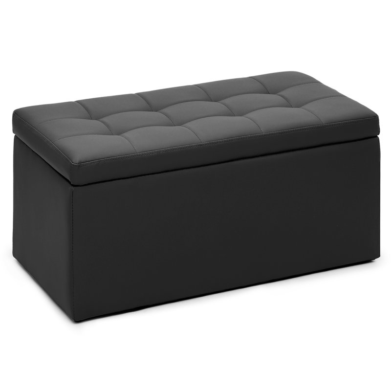 Tufted Storage Ottoman Upholstered End of Bed Footstool Storage Toy Box Footrest Footstool Organizer, Black