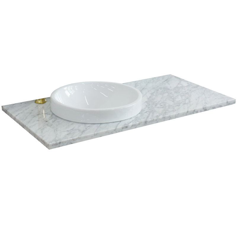 43" White Carrara Marble Countertop with Round Ceramic Sink