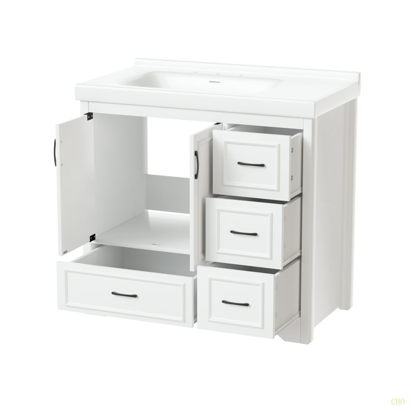 Meuble-lavabo 36 po avec lavabo simple, meuble-lavabo sous-comptoir moderne avec 2 portes et 4 tiroirs, l 35,8 po x P 19,7 po x H 35,4 po.